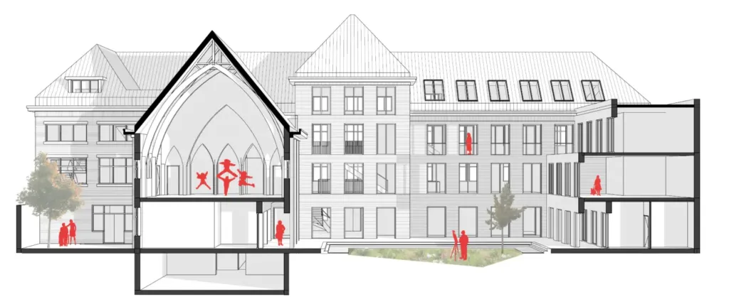 Doorsnede kapel en gangen